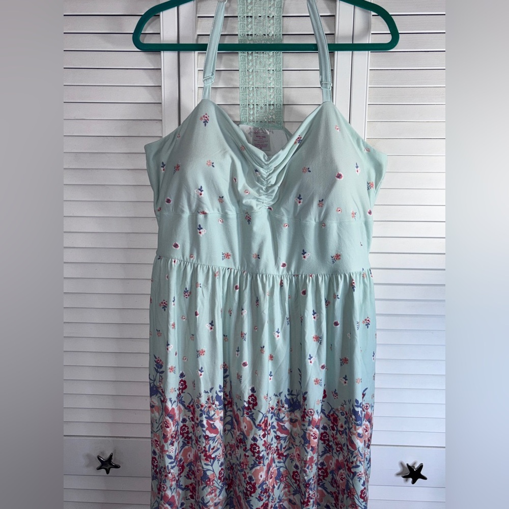 No Boundaries Mint Green & Floral SunDress XXXL RacerBack lined bra